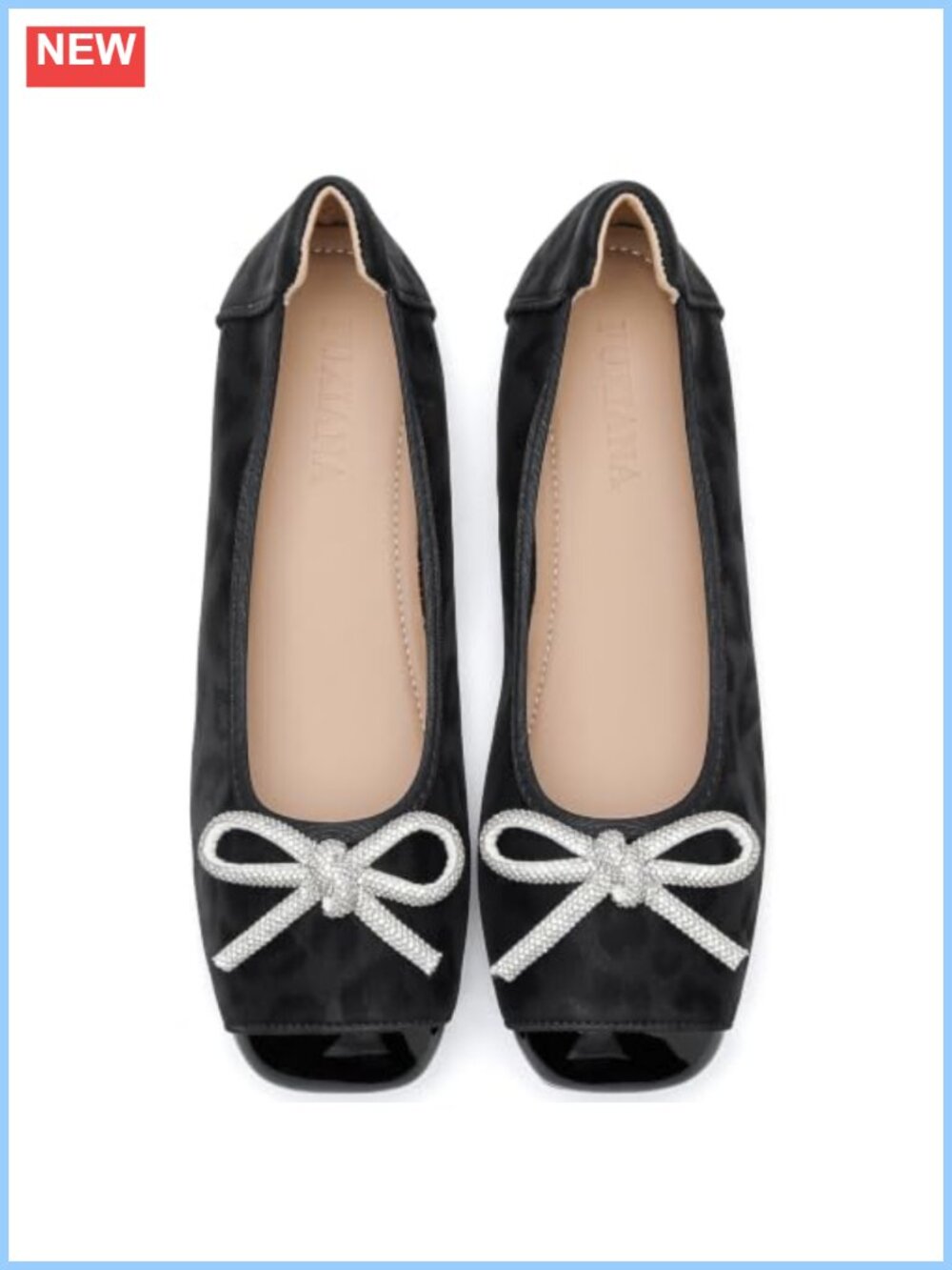 Women's Leopard Ballet Flats Square Toe Slip On Faux Leather